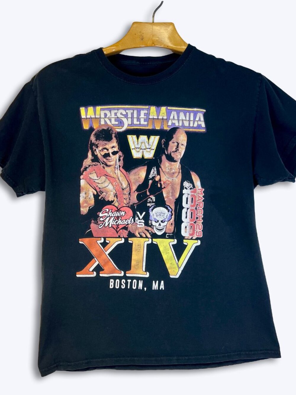 WrestleMania XIV T-Shirt Mens Large Black WWE Shawn Michaels Stone Cold 90s Tee